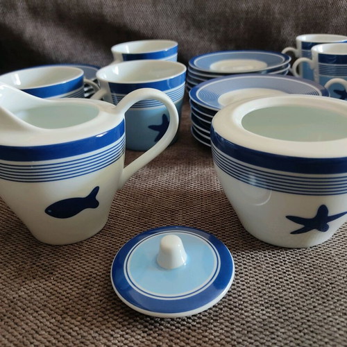 Tea and coffee set 28 pieces new, nautical summer design