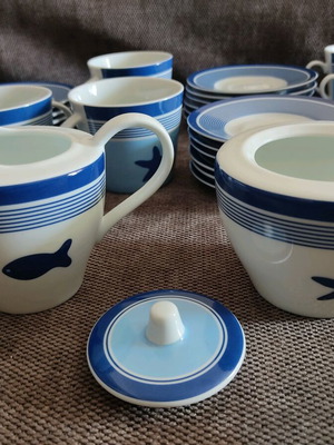 Tea and coffee set 28 pieces new, nautical summer design