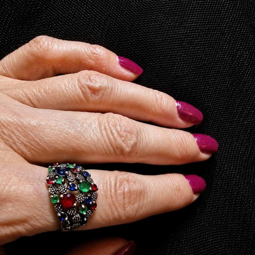 Women's silver ring like new, colorful