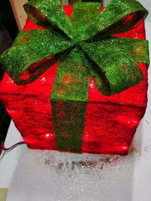 Christmas gift boxes red set of 2 illuminated with green ribbon