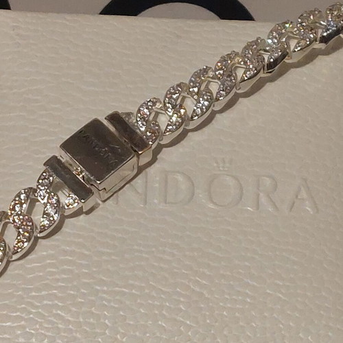 Pandora bracelet size 18, silver with cubic zirconia