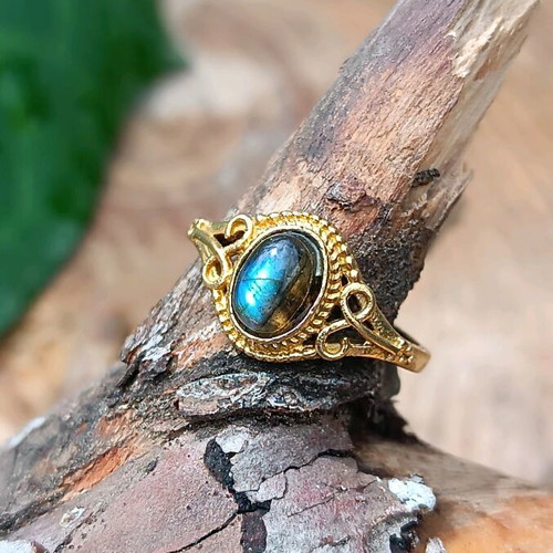 Brass ring with labradorite new, adjustable size