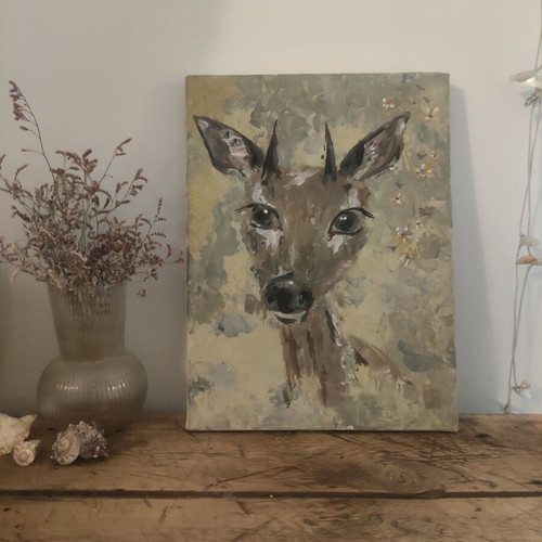 Deer acrylic painting on canvas like new 30×40 cm
