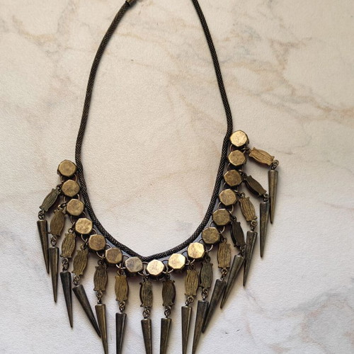 Gothic Statement Necklace with Red Crystals and Antique Bronze Spikes like new