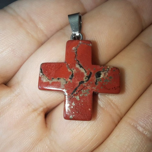 Cross made of natural red jasper stone new, 20mm