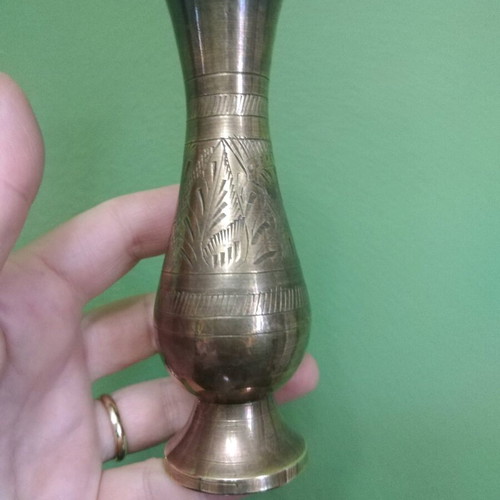 Vintage brass vase used, handmade from India