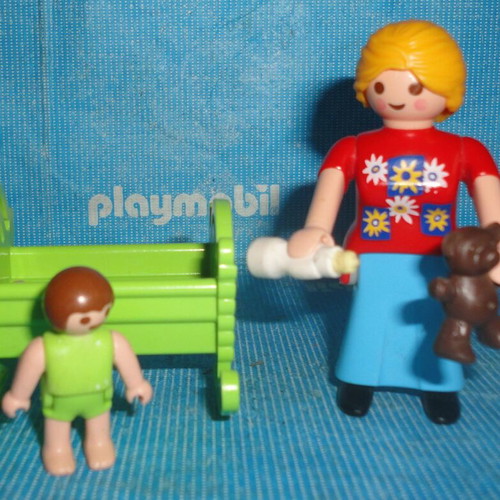 Playmobil mother with baby and cradle