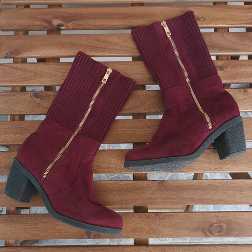 2-in-1 boots used, burgundy with gold zipper, size 38