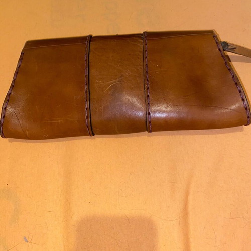 Vintage leather envelope bag for women used, handmade, brown