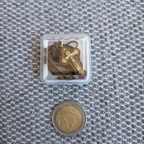 Wooden cross pendant with metal details, new