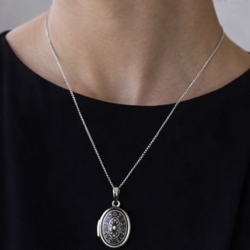 Vintage blackened silver locket pendant used