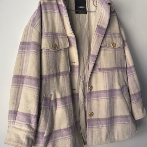 Pull&Bear plaid overshirt jacket in purple-beige shades like new