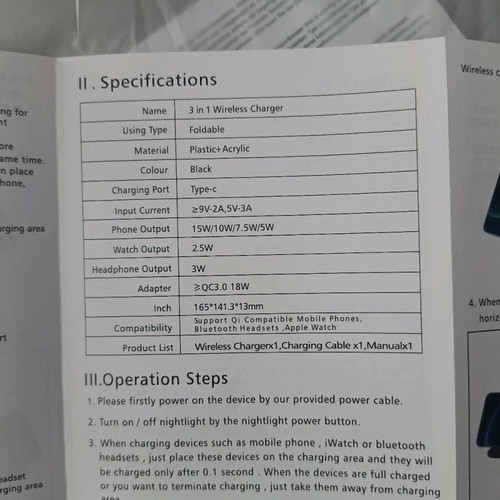 3in1 Γρήγορος Ασύρματος Φορτιστής Καινούργιος με Αναδιπλούμενη Θέση