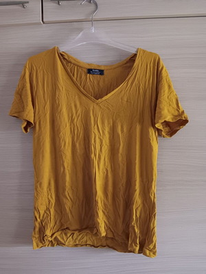 Bershka women's short-sleeve blouse used, mustard color, size L