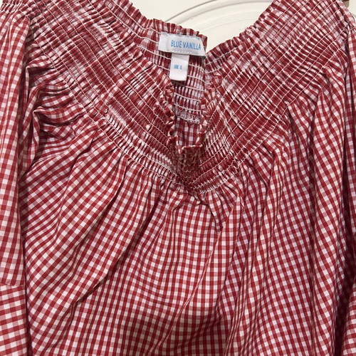 Blue Vanilla Gingham Top Large off-the-shoulder, new