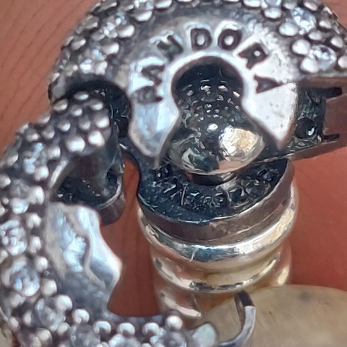 Pandora bracelet size 18 cm with pave stone clasp, silver