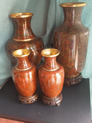 Collection of 4 Vintage Cloisonné Vases like new, complete set