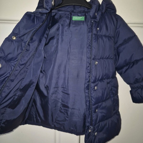 Benetton blue nautical jacket 12-18 months like new with detachable hood
