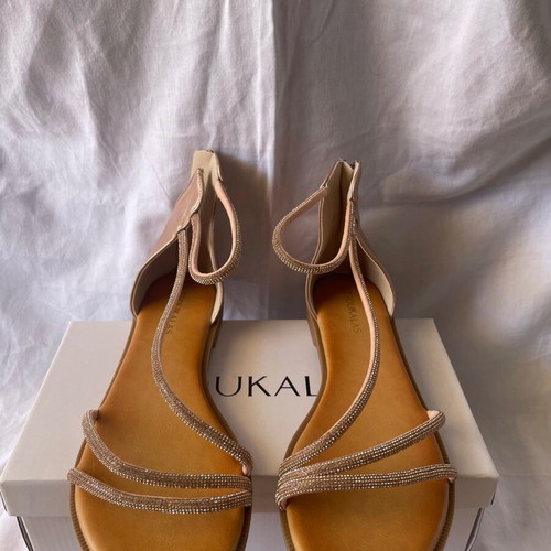 Tsoukalas Shoes bronze synthetic leather sandals with rhinestone straps size 40 new