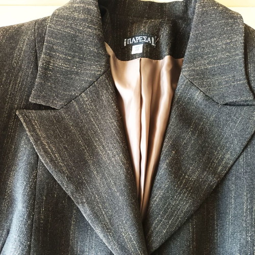 Paresa women's blazer, grey-black with orange stripe, lined, size 58