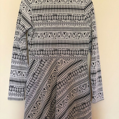 Monochrome Geometric Pattern Long Sleeve Y2K Dress, size L