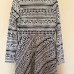 Monochrome Geometric Pattern Long Sleeve Y2K Dress, size L