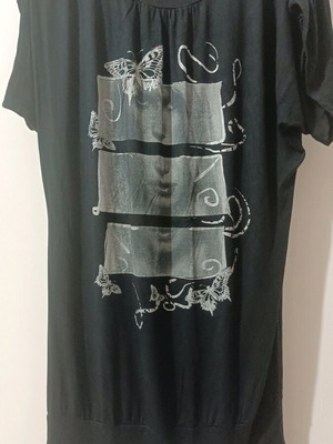 Bellino black blouse dress with gray design, size Medium, like new