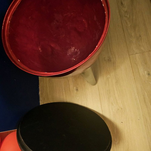 Stool with storage space like new, red with gray legs