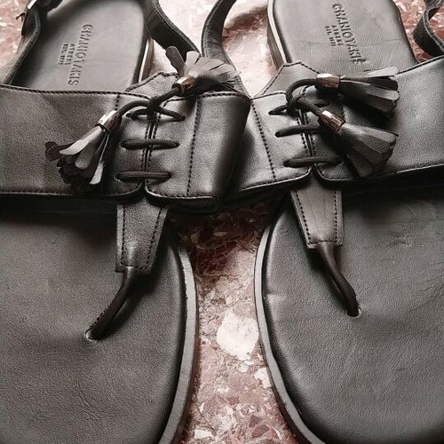 Chaniotakis leather flat sandals used, black, size 41
