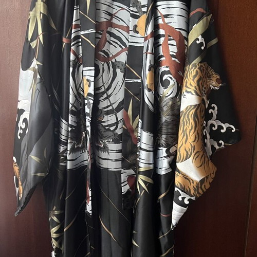 Ichiban Japanese satin kimono with dragon and tiger print