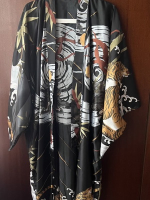 Ichiban Japanese satin kimono with dragon and tiger print