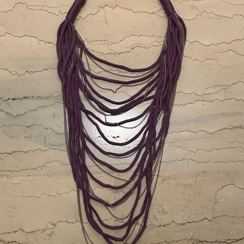 Long necklace new, purple and silver