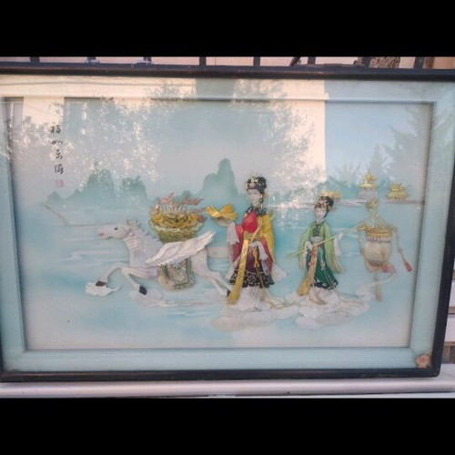 Chinese traditional 3D painting used 90x60 silk with shells