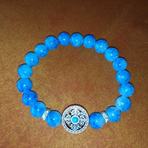 Bracelet with blue Haolite semi-precious stones, metal cross and beads new