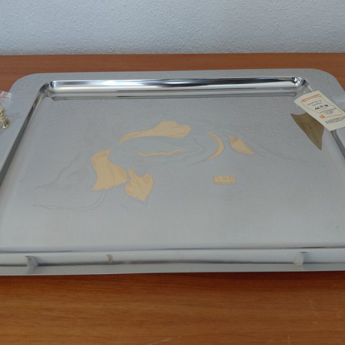 M.S.B. Creazioni Linea Elite Stainless Steel Tray with 24K Gold Decoration
