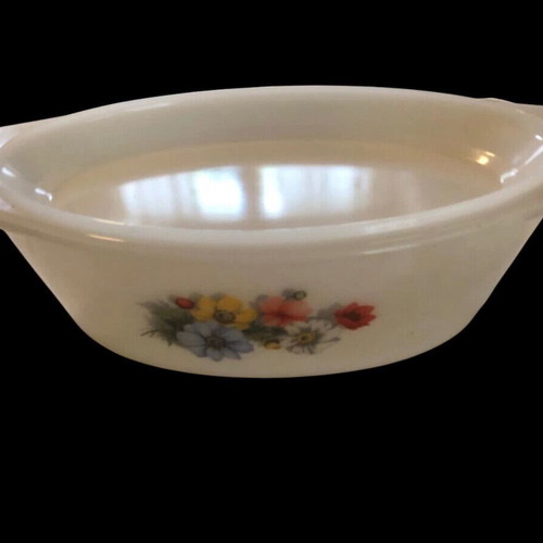 White serving dishes used, oval with lid and large bowl with floral design