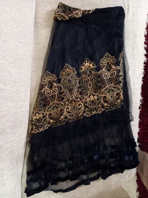 Boho skirt LM LULU Paris black asymmetrical with tulle and embroidered patterns like new