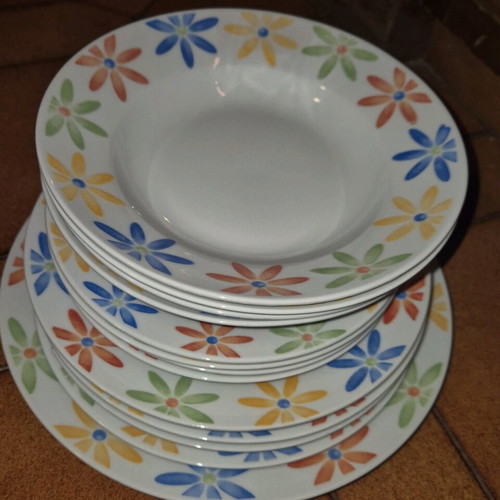 Dish set used with 1 platter, 4 plates, 4 soup plates, 4 dessert plates