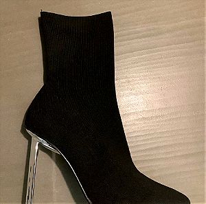 Forever21 μαύρα μποτάκια κάλτσα με ασημένιο τακούνι Νο.40