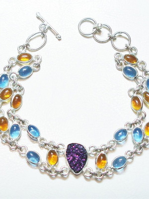 925 Silver Bracelet New With Druzy Titanium And Multi Colour Crystals