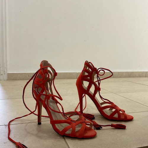Chrysanthou coral summer sandals used, size 39, red and orange