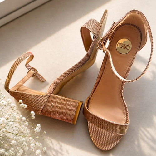 Exe rose gold sandals size 39 used with light glitter and stable heel