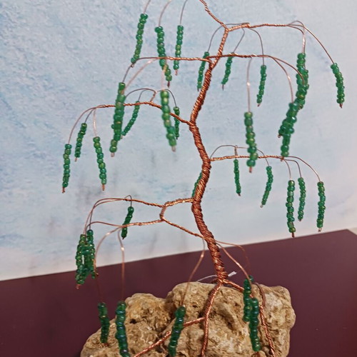 Tree made of copper wire and glass beads new