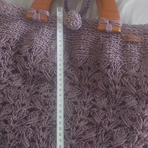 Crochet bag with wooden handles like new, purple shade