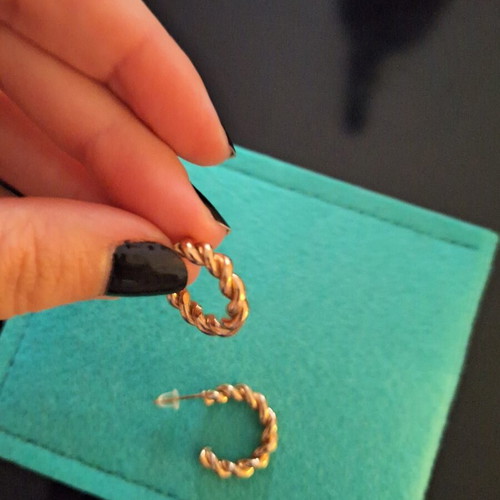 Twisted hoop stud earrings, gold tone