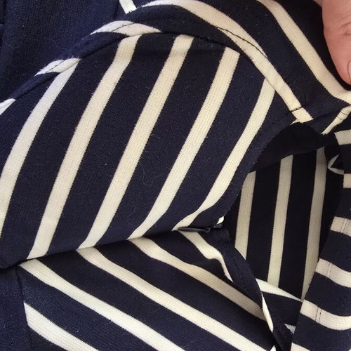 Fitted dress in navy blue with white stripes, used, size M