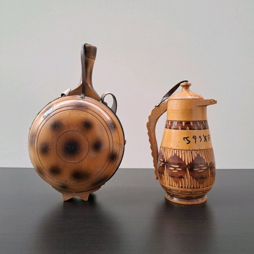 Wooden jug and flask vintage, like new