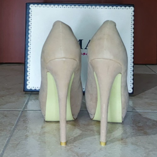 Beige suede pumps used, size 40, 14 cm heel