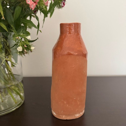 Handmade ceramic vase red brown new