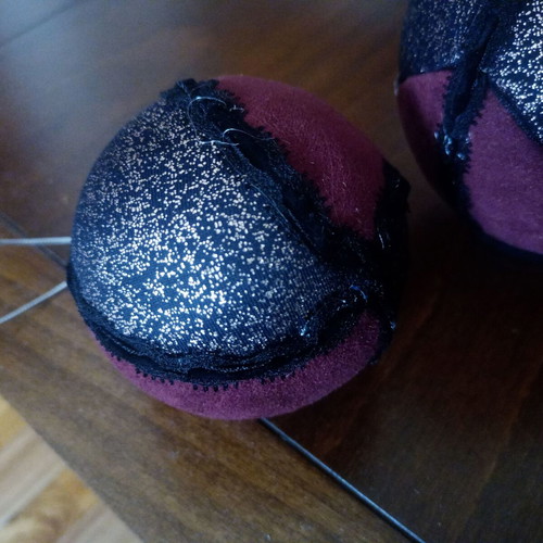 Set of 3 handmade velvet Christmas balls burgundy like new